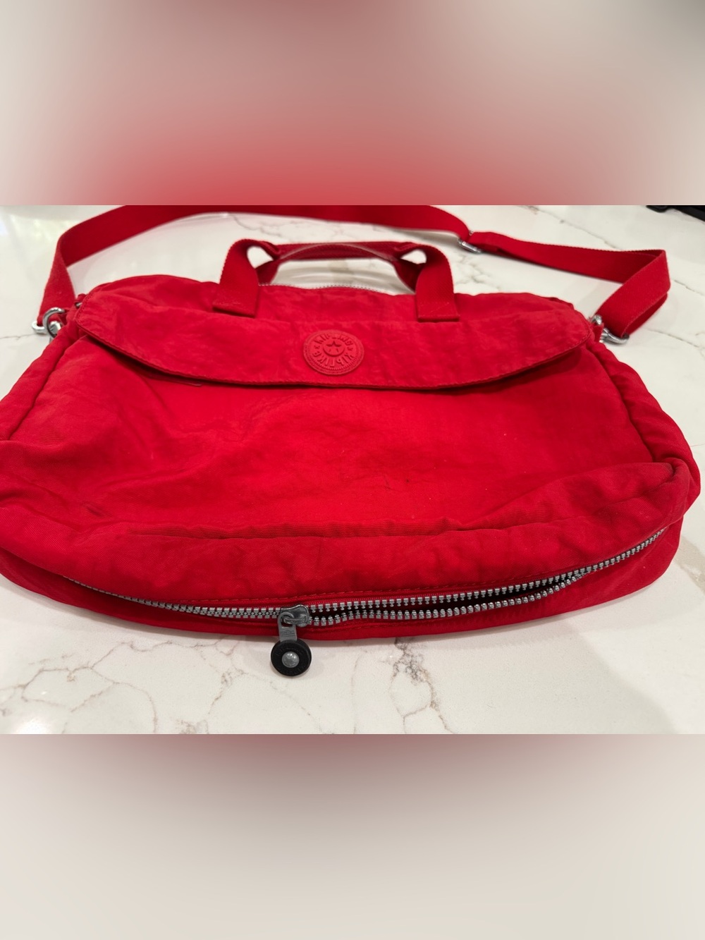 Kipling Red Nylon Pouch with Black Logo Pull